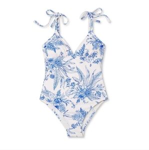 Never worn Kona sol blue and white tropical one piece | size m